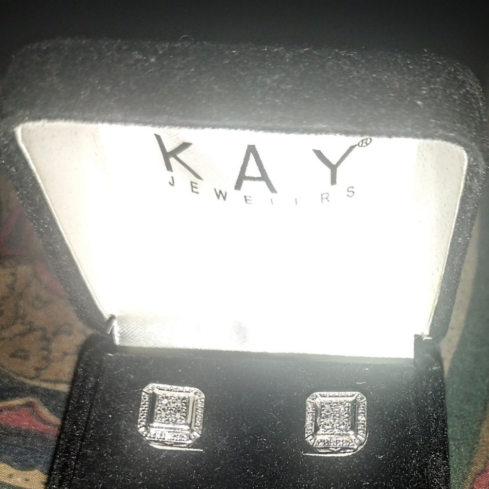 "Kay Jewelers" Silver Square Halo Diamond Earrings